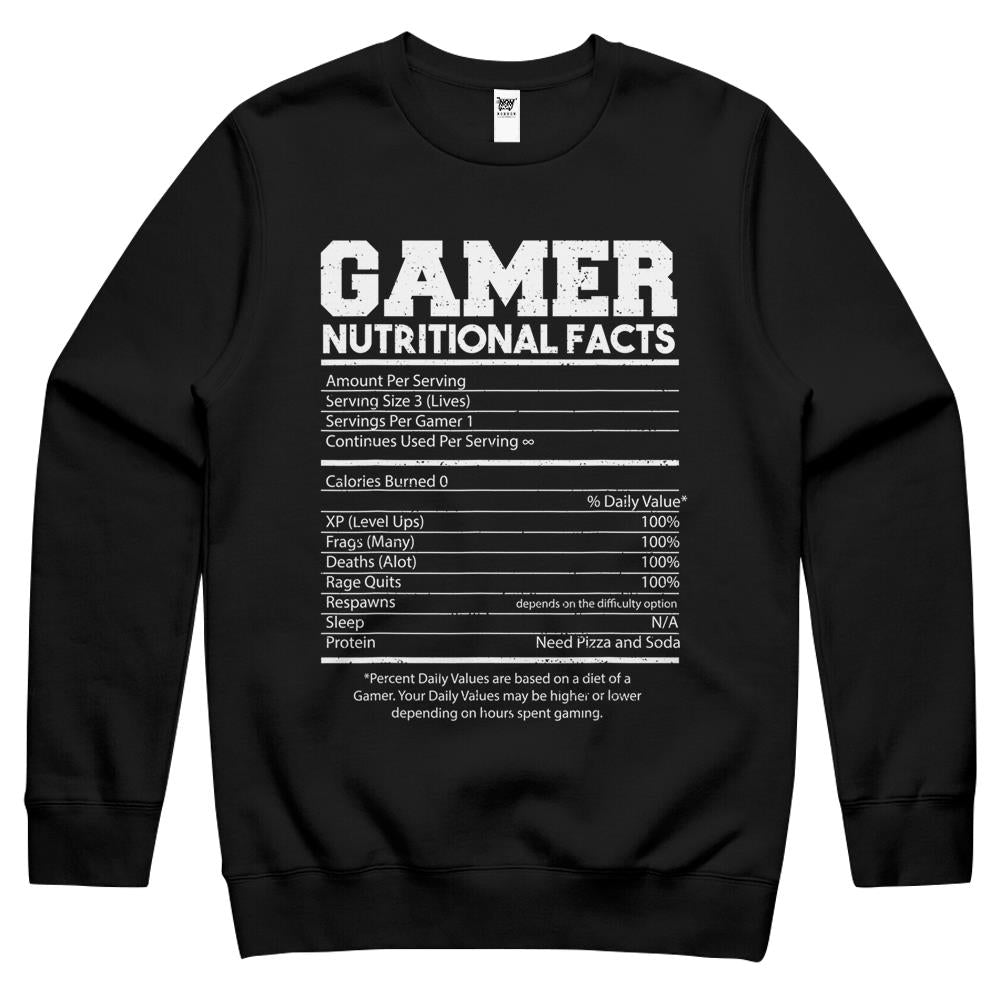 Nutritional Facts Shirt, Gamer Nutrition Facts Shirt, Nutrition Facts Gamer Nutritional Facts Gaming Crewneck Sweatshirt