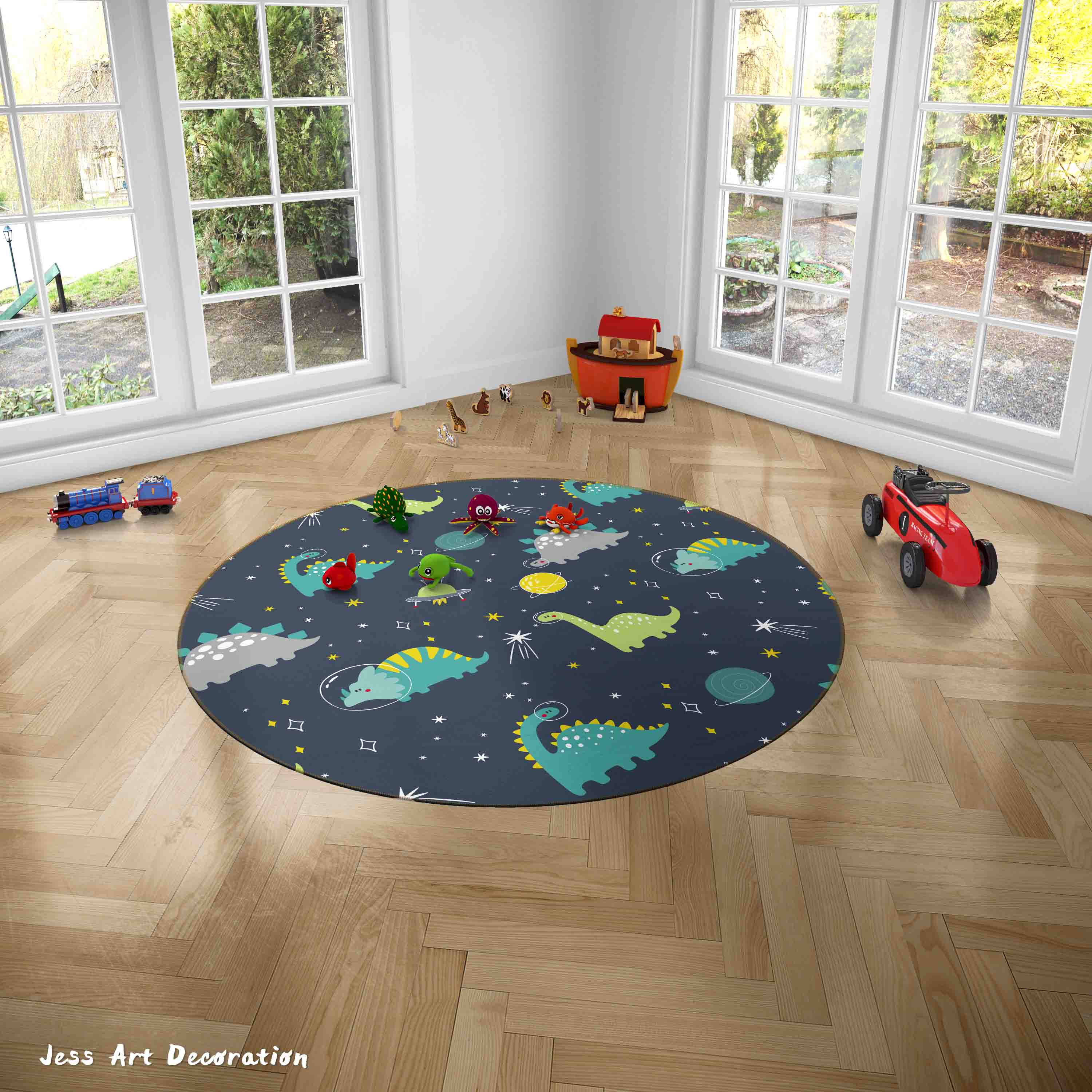 3D Cartoon Animal Dinosaur Space Planet Kids Non-Slip Round Rug Mat 59