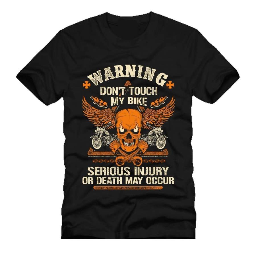 Men’S Fashion Casual Short-Sleeved T-Shirt Warning Dont Touch My Bike Vintage T Shirt Mens Funny Tshirts