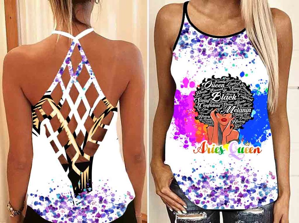 Queen Black Melanin Tank Top Mesh Shirt Women – Aries Queen Criss Cross Open Back Camisole Tank