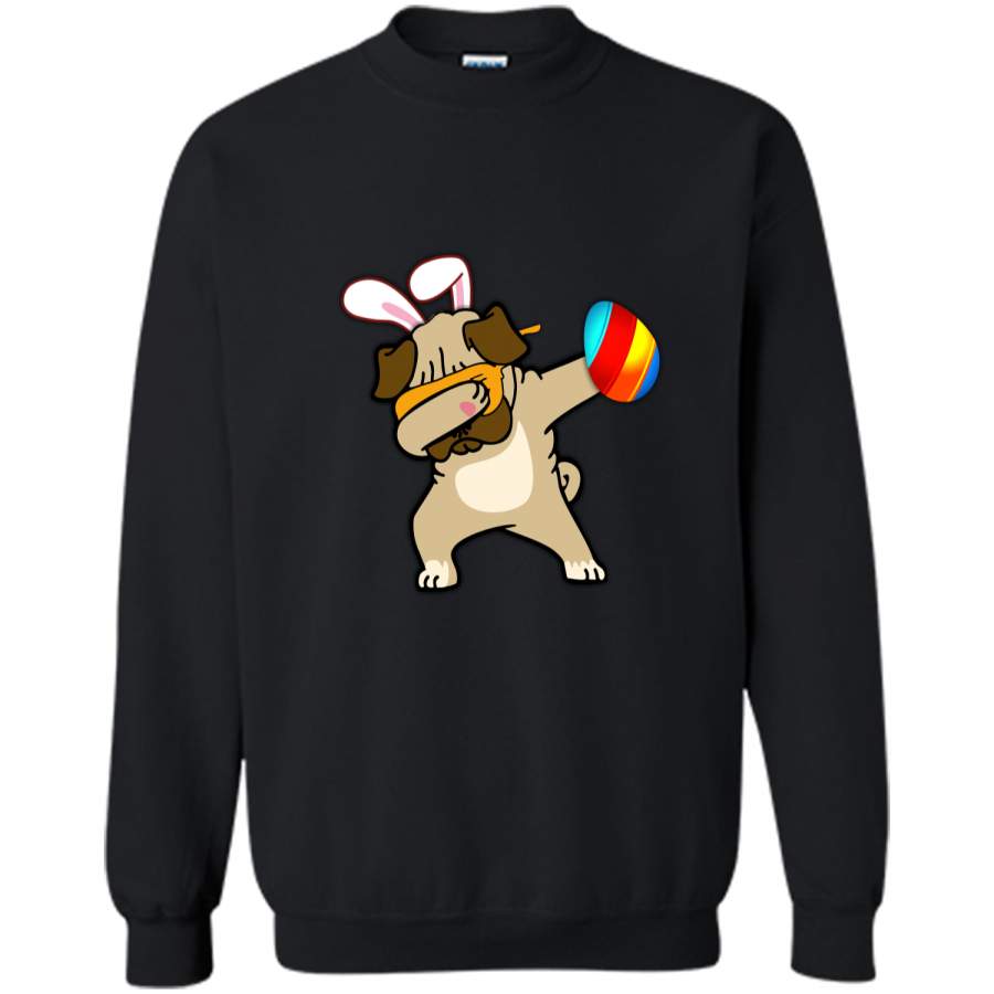 Easter Bunny Dabbing Pug Dog Tshirt Easter Egg Tee Printed Crewneck Pullover Sweatshirt 8 oz