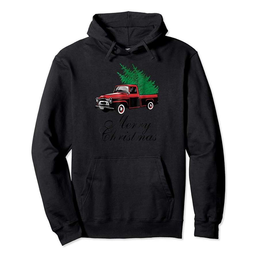 Vintage Red Truck Christmas Tree Merry Xmas Pajamas Shirt Hoodie