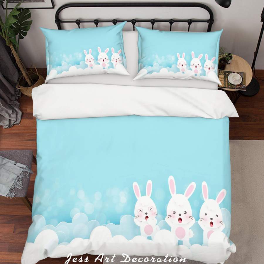 3D Blue Rabbit Quilt Cover Set Bedding Set Duvet Cover Pillowcases SF60