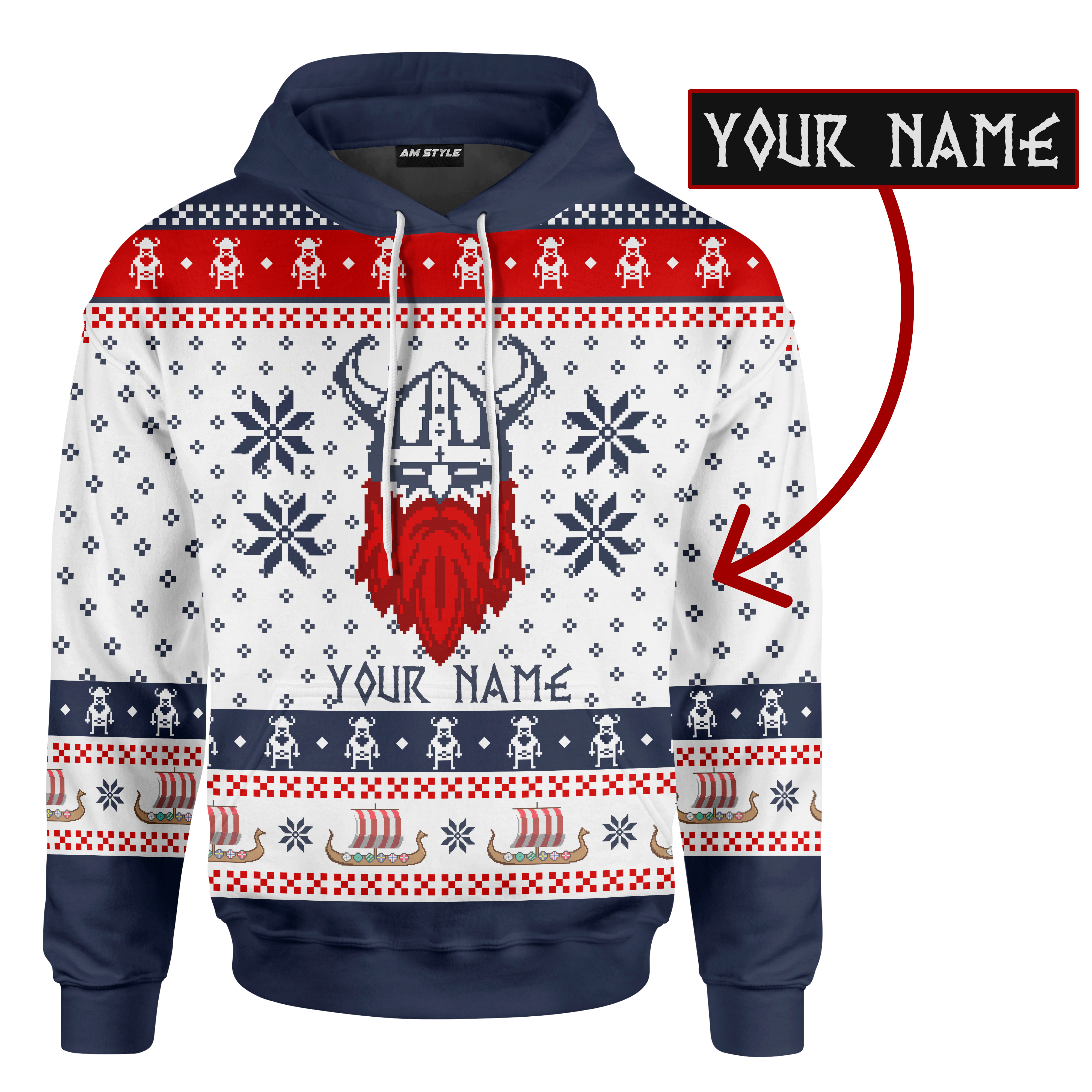 Viking Ship And Odin God Light Colour –  Viking Ugly Christmas Sweater – Am Style Design