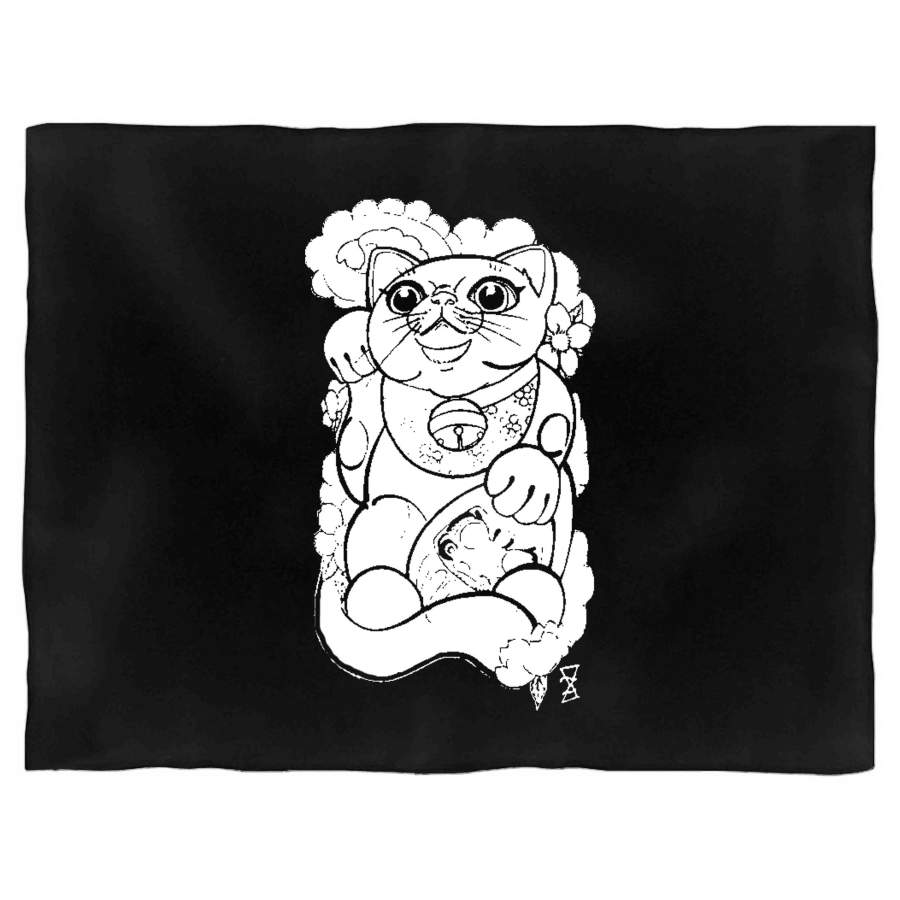 Maneki Neko Japanese Tattoo Daruma Lucky Cat Kitten Doll Blanket