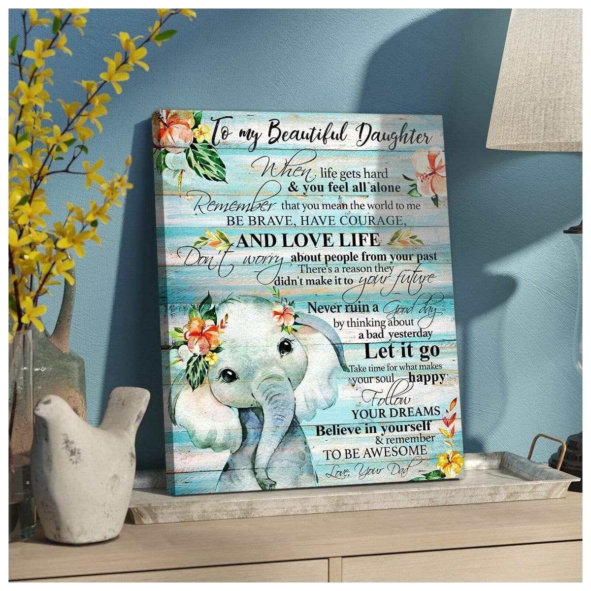 To My Beautiful Daughter Elephant Premium Wall Art Canvas And Poster, Wall Decor, Canvas Instructure