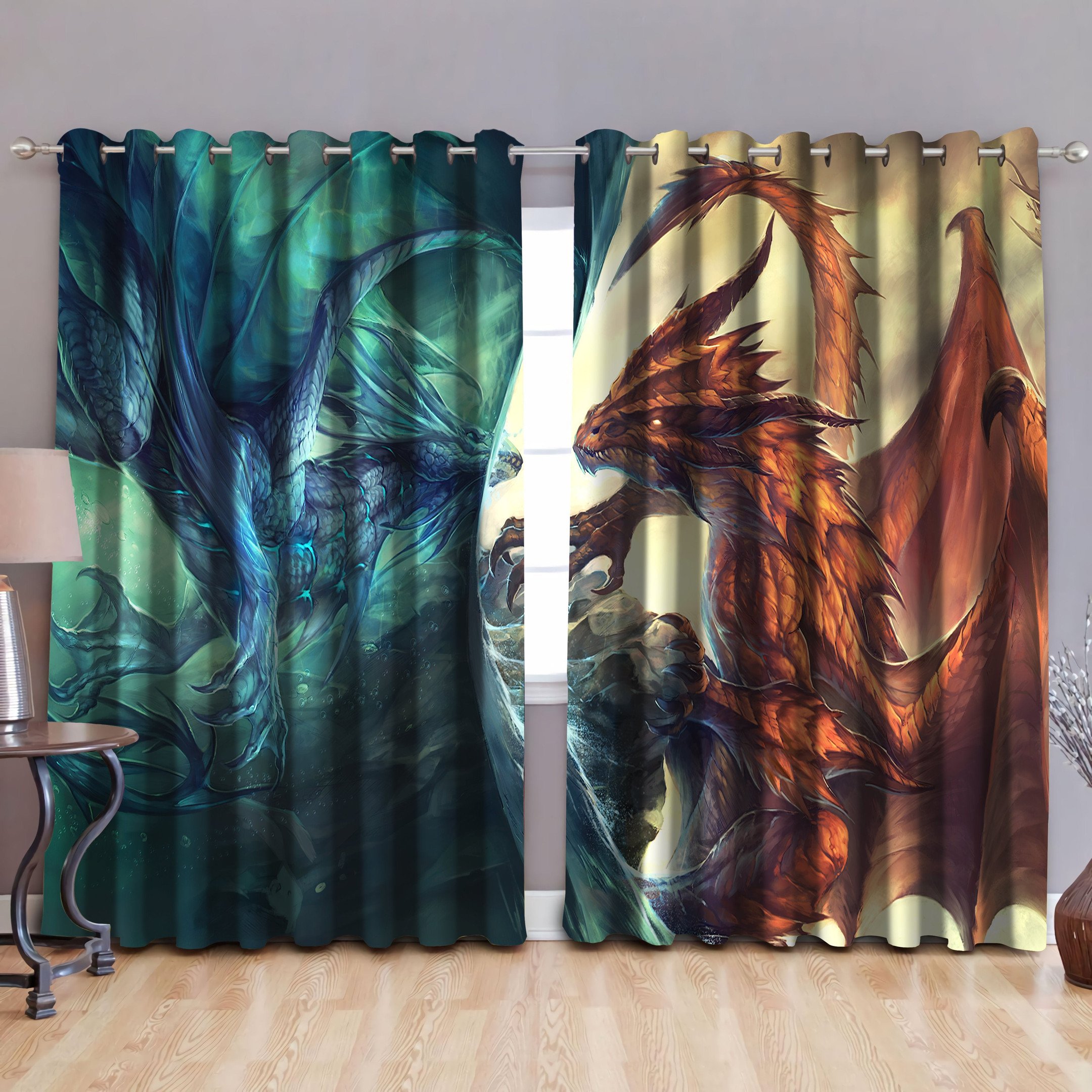 Couple Dragon All Over Printedwindow Curtains