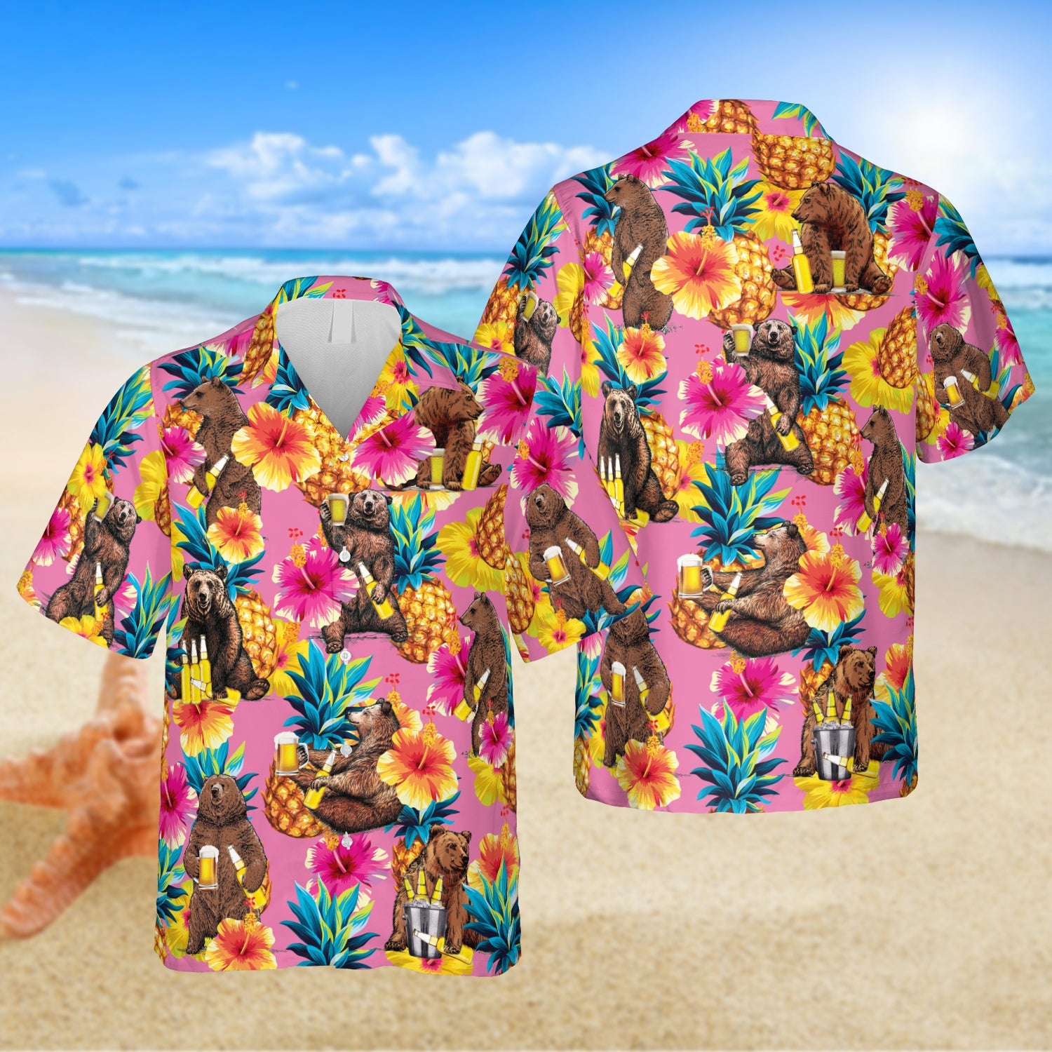 Funny Bear Pink Hawaiian Vintage Camping Shirt Ha102691