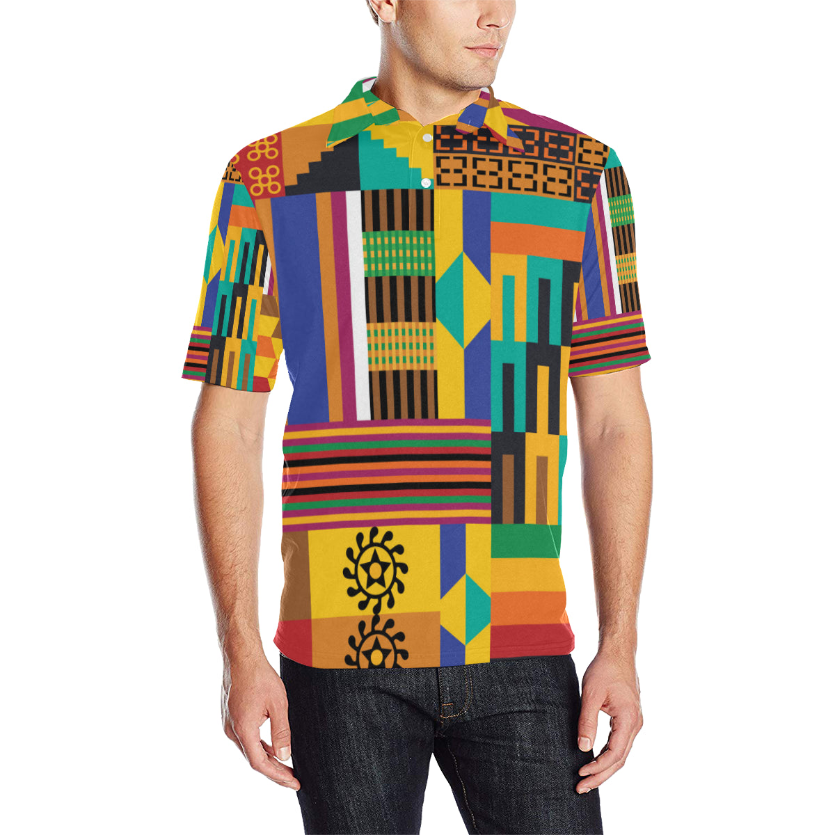 Kente Pattern Print Design 03 Men Polo Shirt