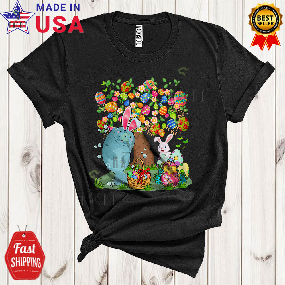 Bunny Manatee Egg Hunt With Easter Eggs Tree Funny Cool Easter Day Eggs Fish Sea Animal Lover T-Shirt