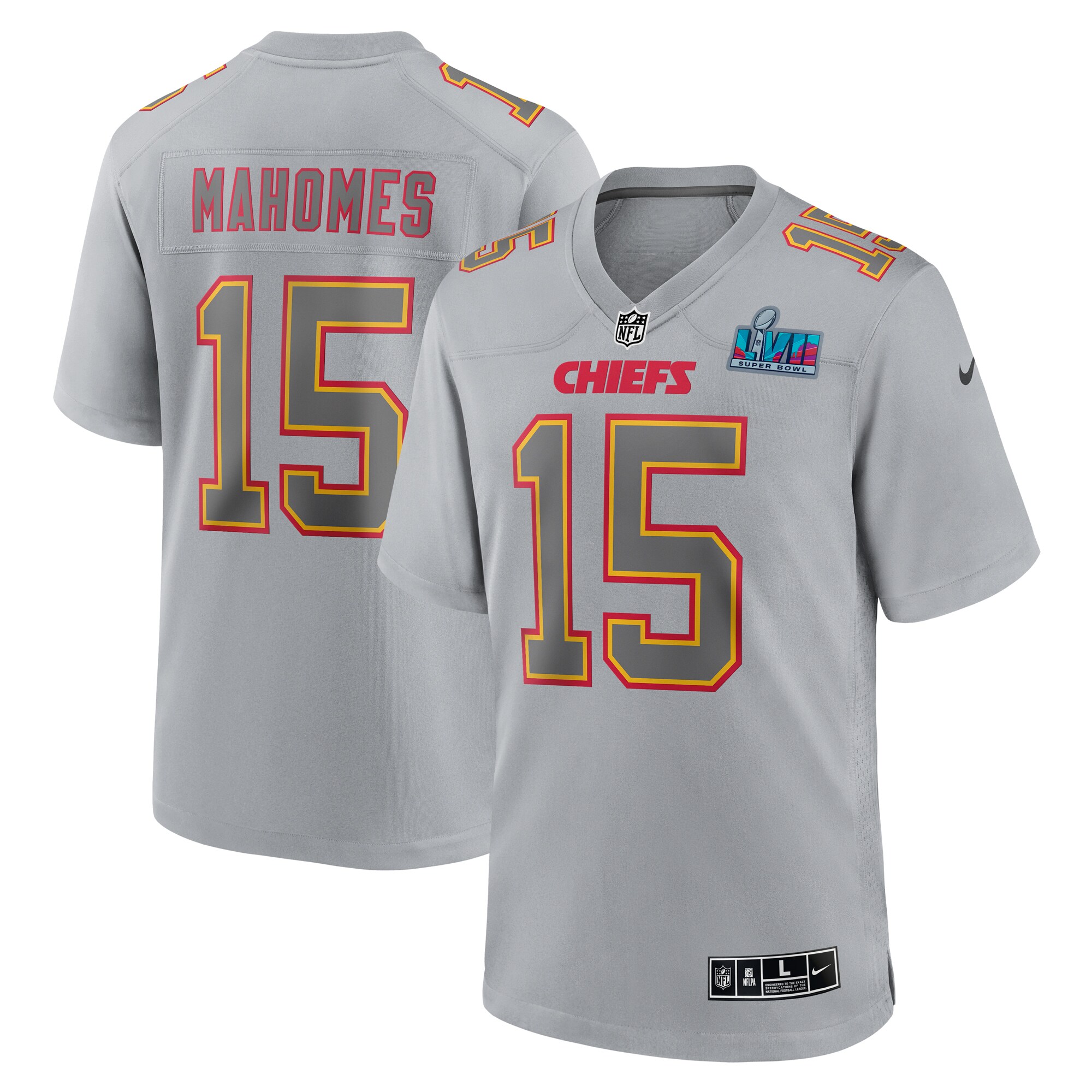 Patrick Mahomes Kansas City Chiefs Super Bowl LVII (2022 Season) Patch Atmosphere Fashion Game Jersey – Gray