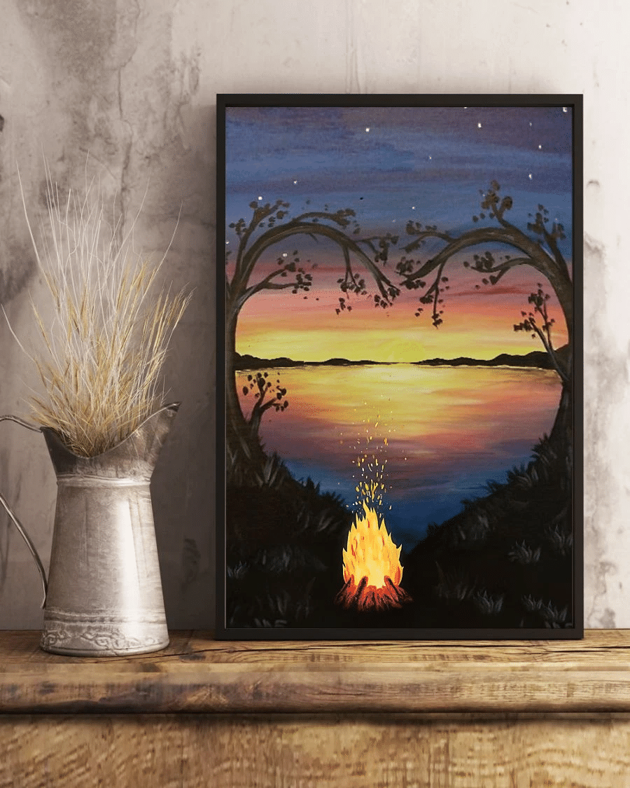 Camping Campfire Lake Loves Poster Canvas – Vintage Home Decor Wall Art Evg80232