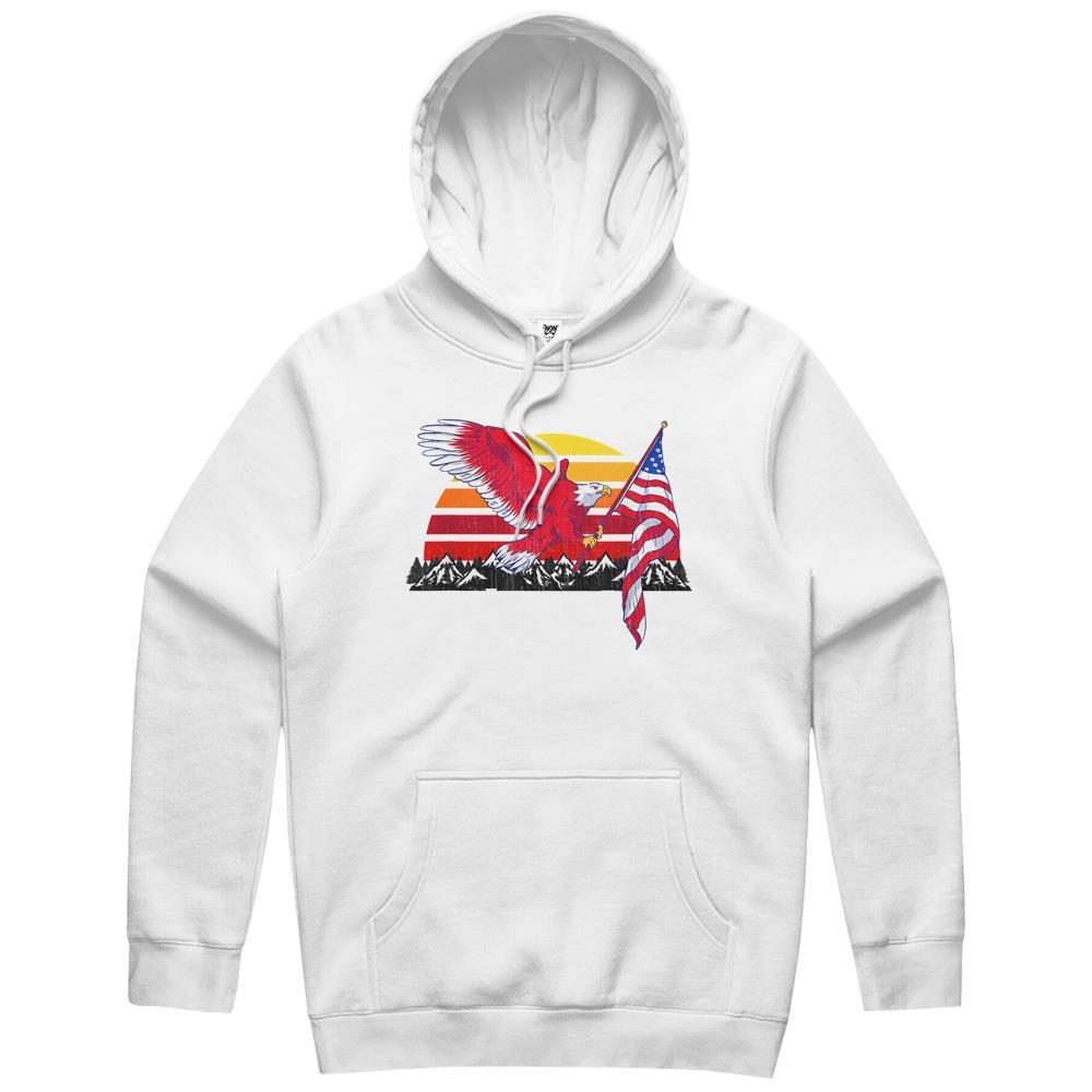 4th of July Vintage Sunset Eagle American Flag Hoodie