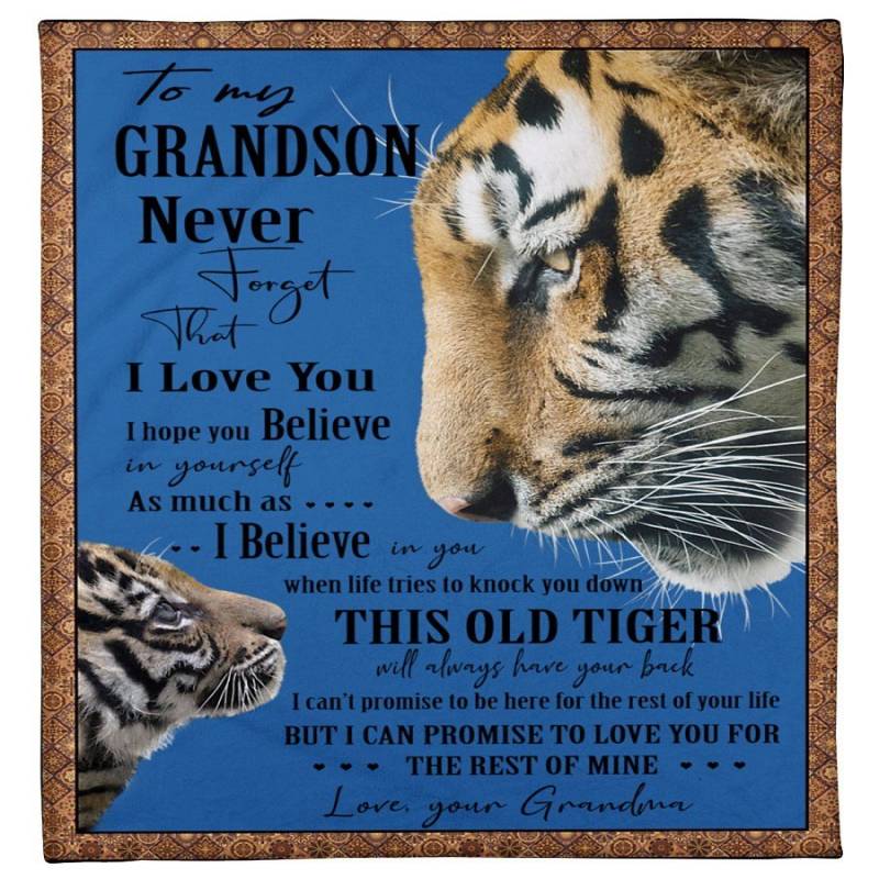 Tiger Lovely Message From Grandma Gifts For Grandsons Fleece Blanket