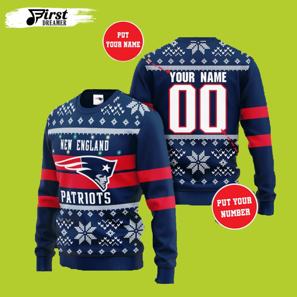 Personal Name New England Patriots Gift For Fan Ugly Wool Sweater Christmas