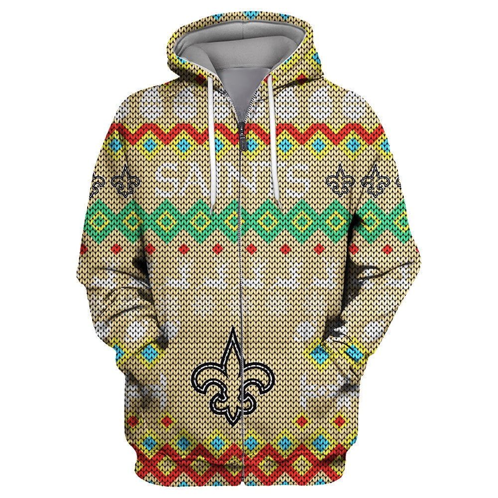 New Orleans Saints Colorful Christmas Zipper Hoodie