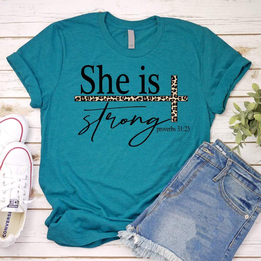 She is Strong Leopard Tee