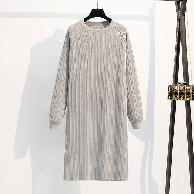 170Kg Plus Size Women’s Autumn Loose Long Round Neck Sweater Dress Bust 160cm 5XL 6XL 7XL 8XL 9XL 10XL Long-sleeved Slim Dress alx