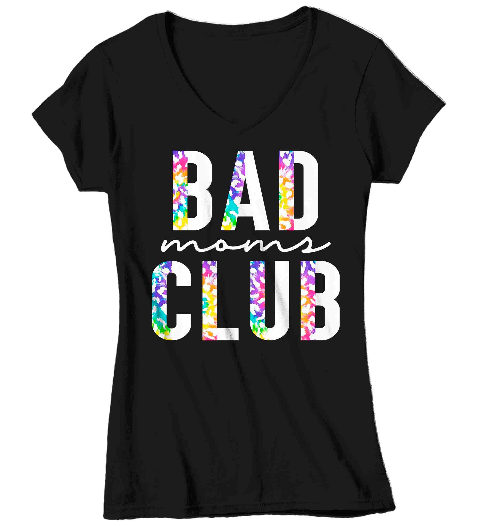 Women’S V-Neck Funny Mom Shirt Bad Moms Club T Shirt Streetwear Tee Rainbow Leopard Tshirt Mother’S Day Mama Ladies V-Neck Soft Tee