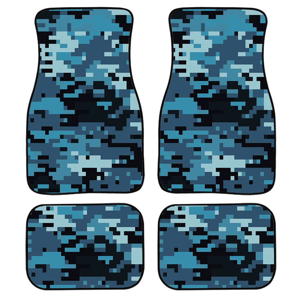 Blue And Black Digital Camo Print Front And Back Car Floor Mats, Front Car Mat