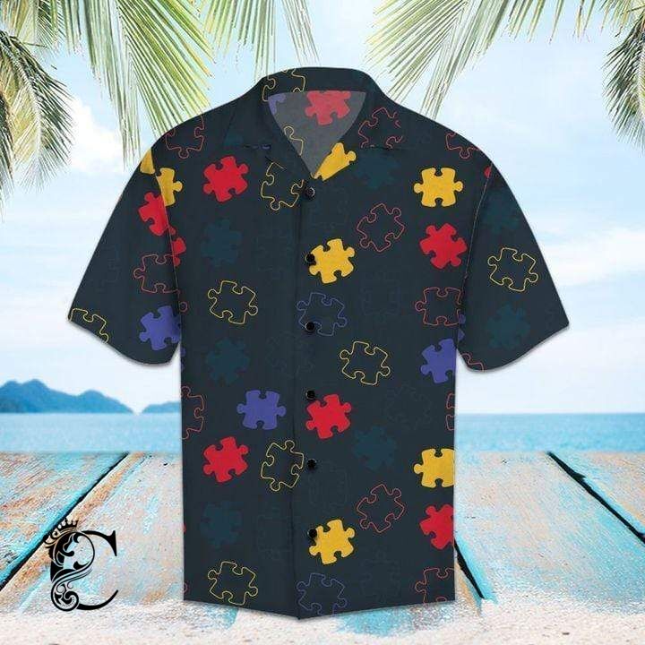 Beach Shirt Autism Puzzles Unisex Hawaiian Shirts- Chillicothemall