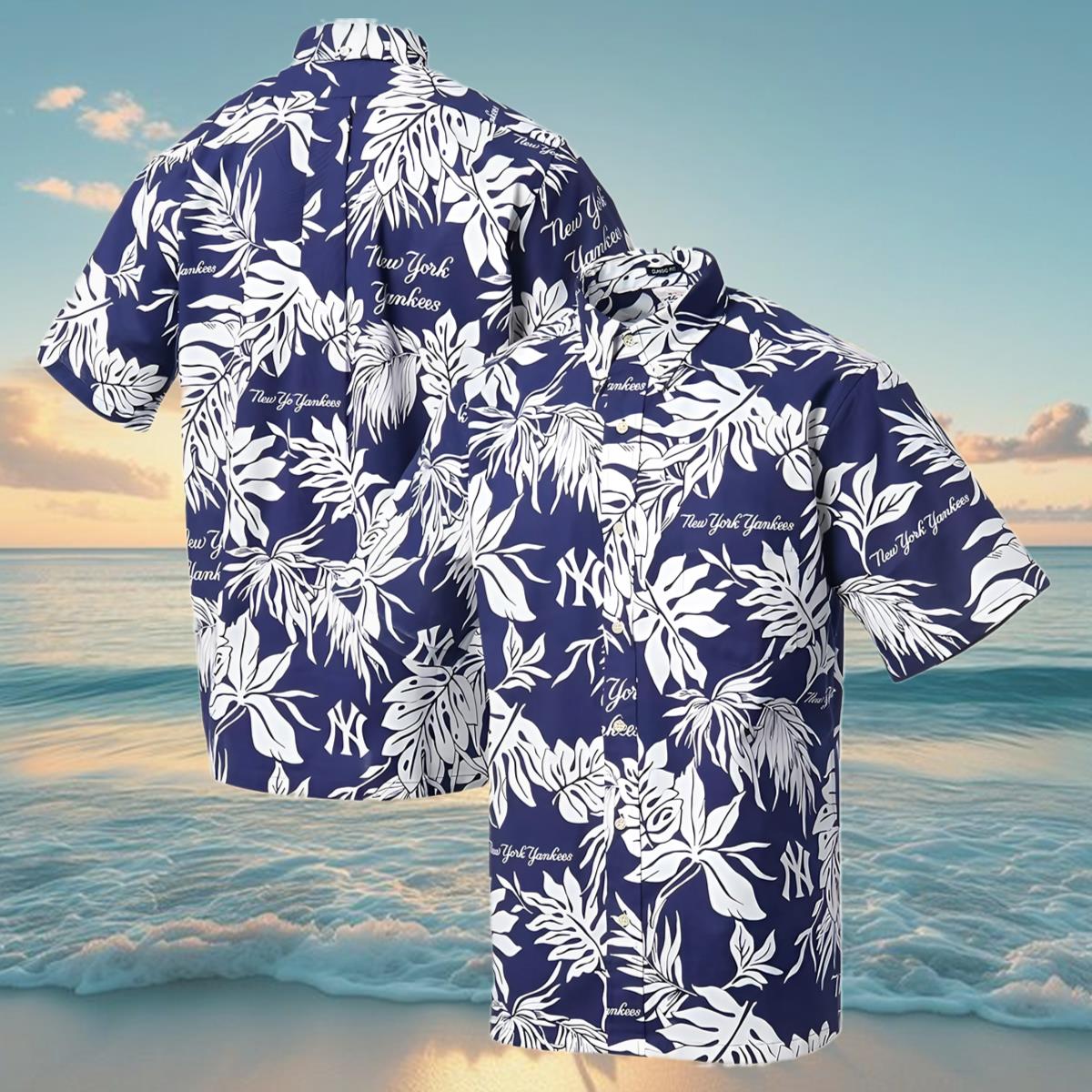 Reyn Spooner Navy Mens Ny Yankees Hawaiian Shirt