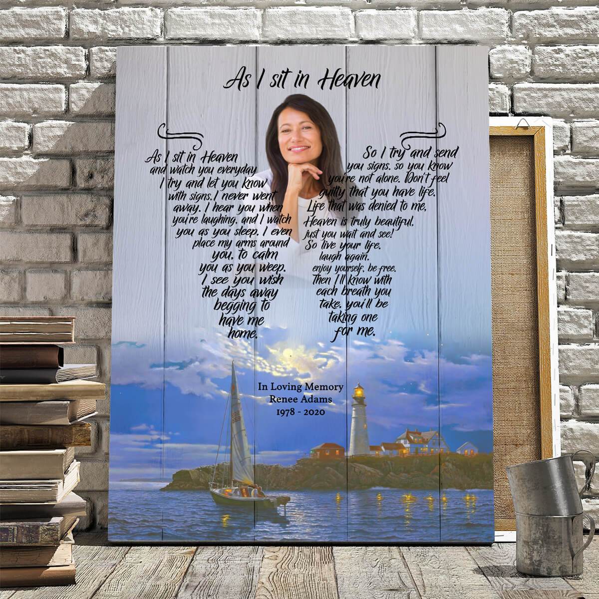 As I Sit In Heaven Borrowed Time Background, Personalized Photo Memorial Poster Canvas, Gift For Family Gift for Remembrance Home Decor Wall Art Visual Art