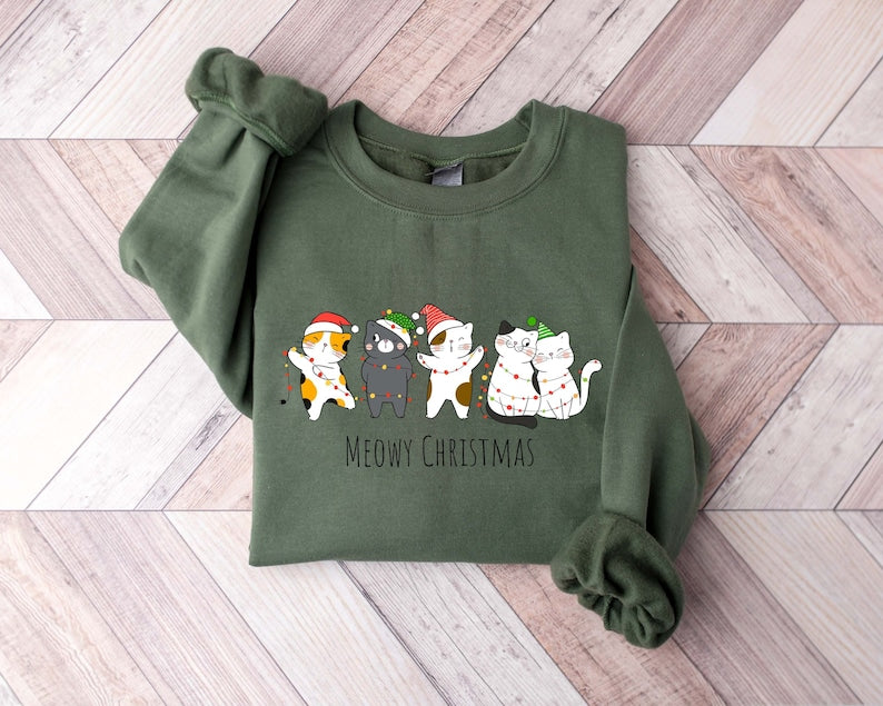 Happy Cat Christmas Sweatshirt 2D Crewneck Sweatshirt All Over Print Sweatshirt For Women Sweatshirt For Men Sws4597