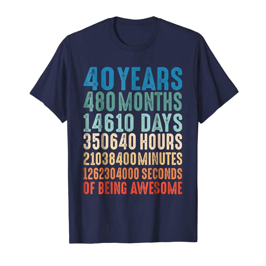 40 Years Old 40th Birthday Vintage Retro T Shirt 480 Months