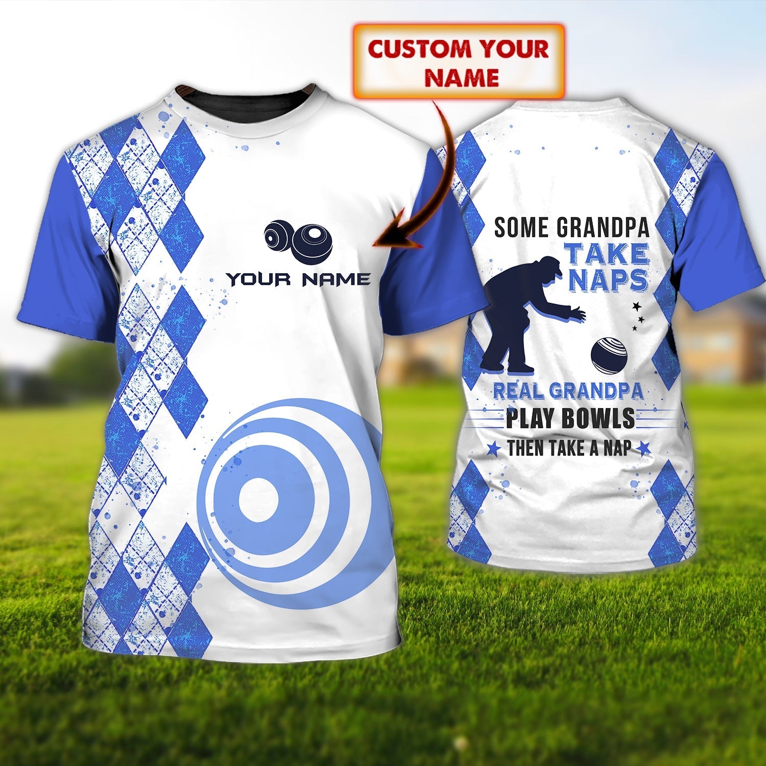 Custom Grandpa Play Bowls 3D T Shirt Grandpa Lawn Bowls Old Man Shirt