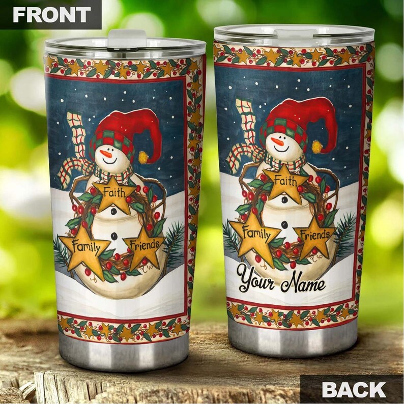 Snowman Faith Family Friends Personalized Tumbler-Christmas Tumbler-Christmas Gift For Catholic Christian For Her For Him- Gift For Kids