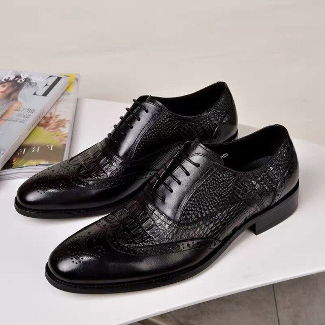 Leather Plus Size Comfortable Crocodile Print Business Oxford Shoes