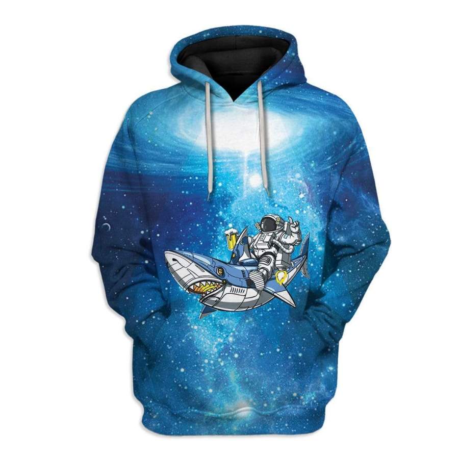 Space Astronaut Riding Shark Custom T-Shirts Hoodies Apparel