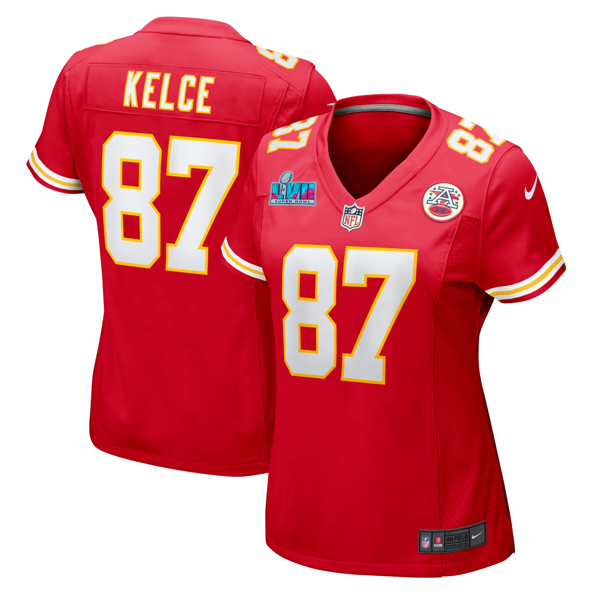 Travis Kelce Kansas City Chiefs Women's Super Bowl LVII Patch Game Jersey – Red