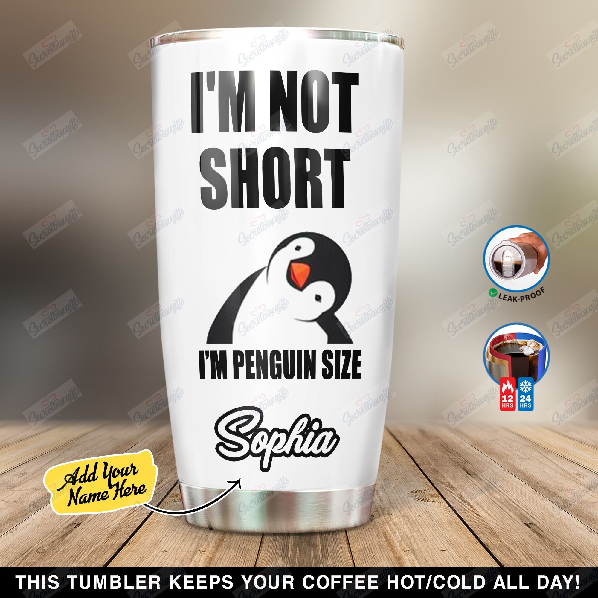 Personalized I Am Penguin Ni0401008Gt Stainless Steel Tumbler Customize Name, Text, Number