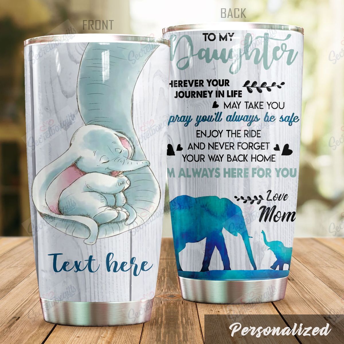 Personalized Family Elephant To My Daughter Kl0810068Cl Stainless Steel Tumbler Customize Name, Text, Number