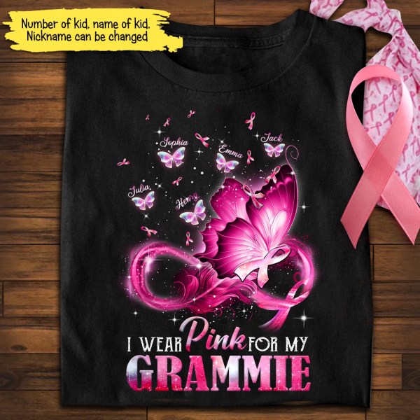 Personalized I Wear Pink For My Grammie Breast Cancer Awareness-Unisex T-Shirt-2Dtshirt