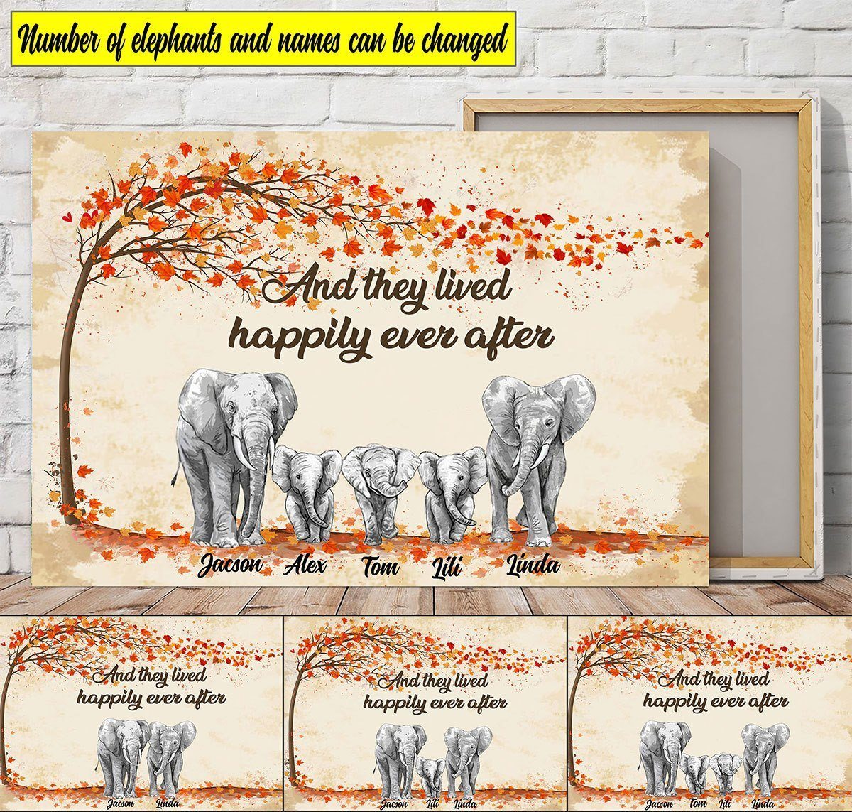 Personalized And They Lived Happily Ever After Elephants Canvas