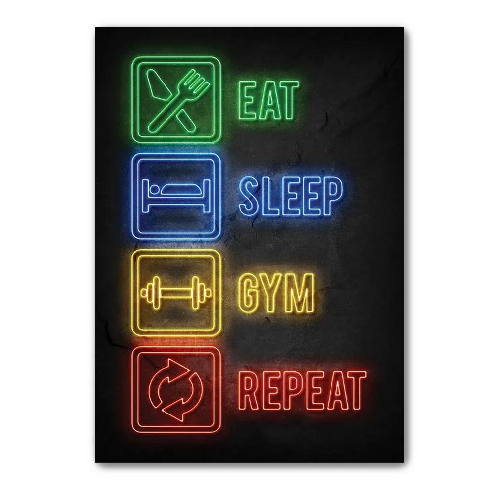 Poster Canvas Eat Sleep Gym Repeat, Gift For Gymmers Fitness Decor, Gym Poster Wall Decor, Poster Gift Decor Home Decor Wall Art Visual Art