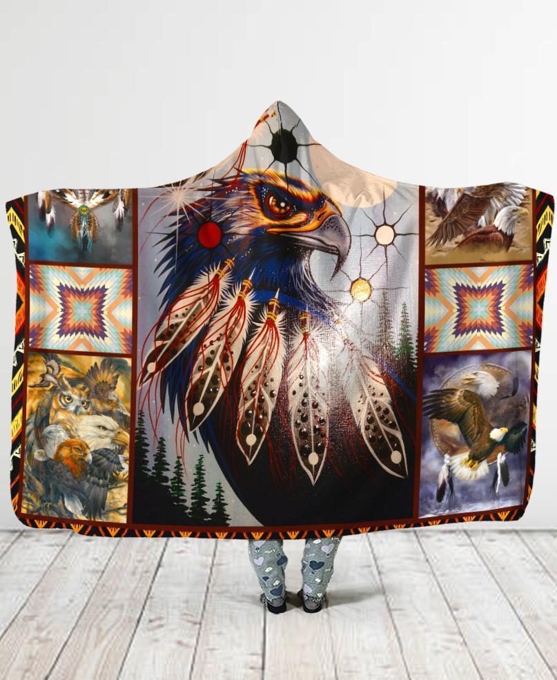 Welcomenative Native Eagles Hooded Blanket, All Over Print, Native American