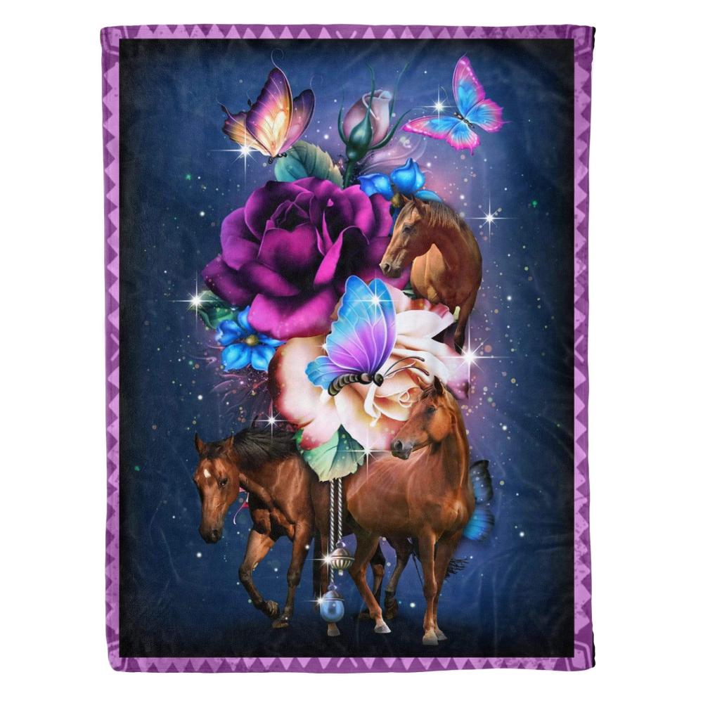 Animal Horse Butterfly Memorial Gift Fleece Blanket Family Gift Home Decor Bedding Couch Sofa Soft And Comfy Cozy