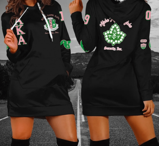 Alpha Kappa Alpha Soror Inc 1908 Pearl Ivy Emblem Black Hoodie Dress