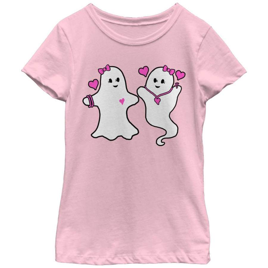 Lost Gods Girl’s Halloween Fashion Forward Ghosts  T Shirt Light Pink