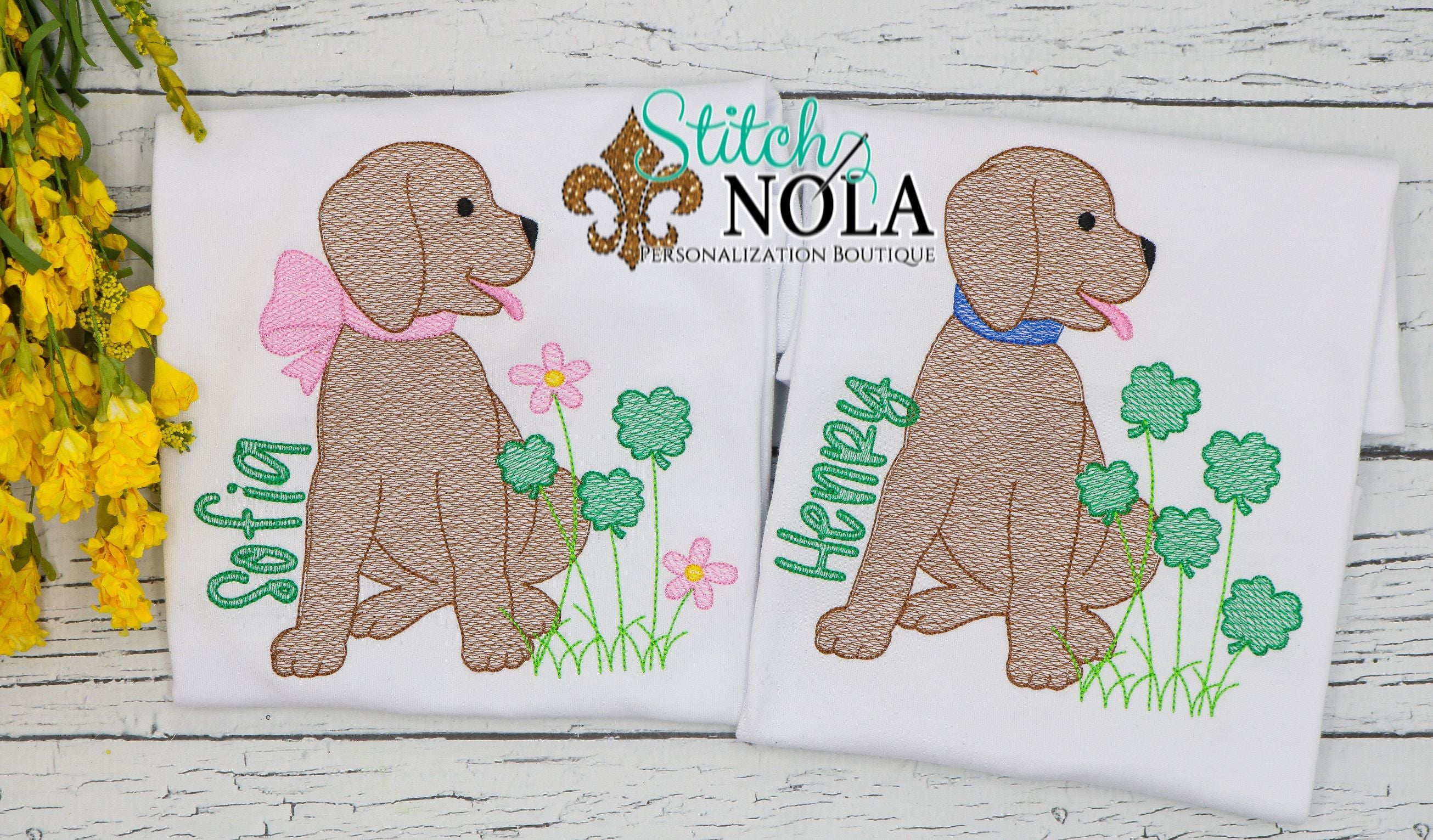 Personalized St. Patrick’S Day Puppy With Clovers Sketch Shirt