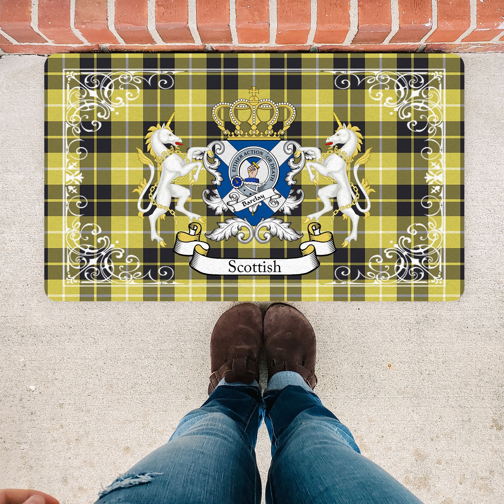 Scotstee Shop Tartan Door Mat Barclay Dress Modern Clan Badge Tartan Scottish Plaid Doormat, Christmas Door Mat