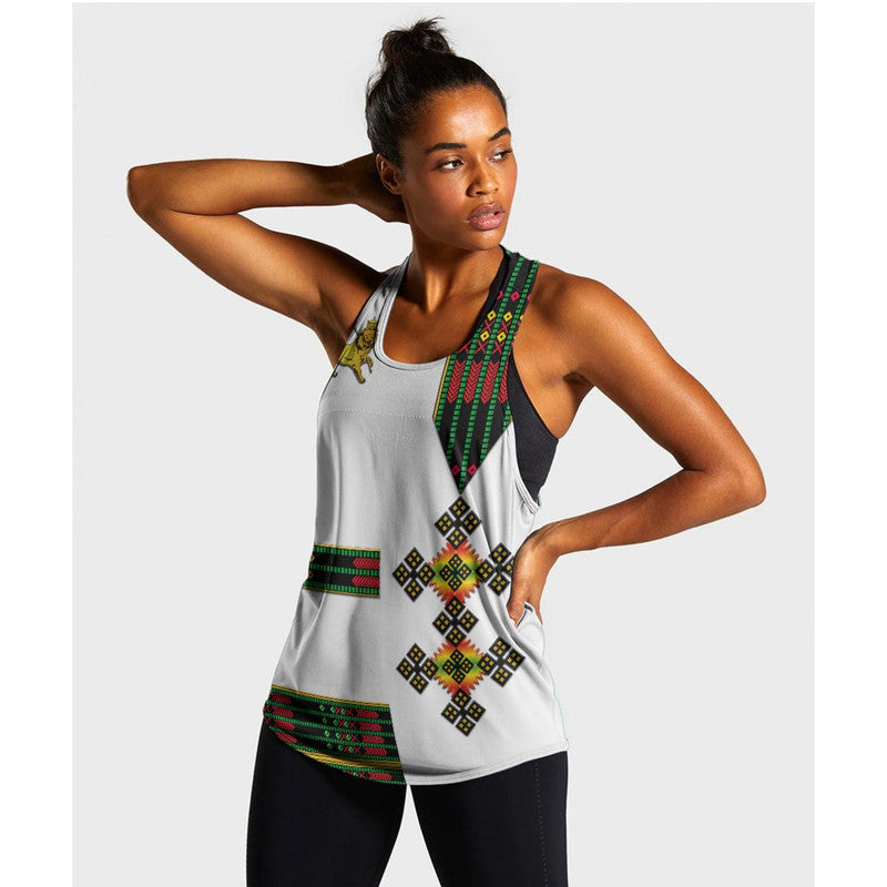 (Custom Personalised) Ethiopia Women Racerback Tank Ethiopian Lion Of Judah Simple Tibeb Style – Flag Style Lt8