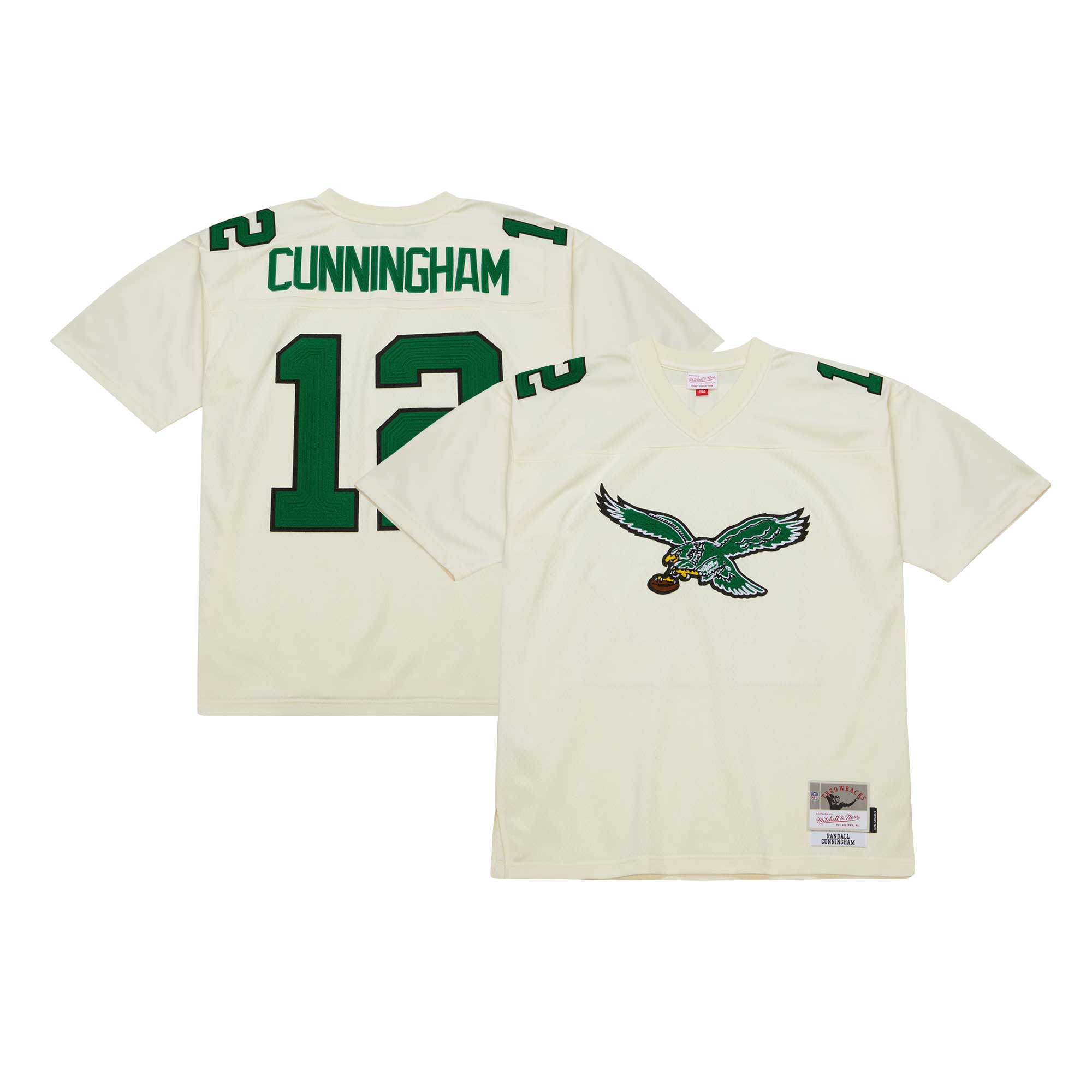 Randall Cunningham Philadelphia Eagles Mitchell & Ness Chainstitch Legacy Jersey – Cream