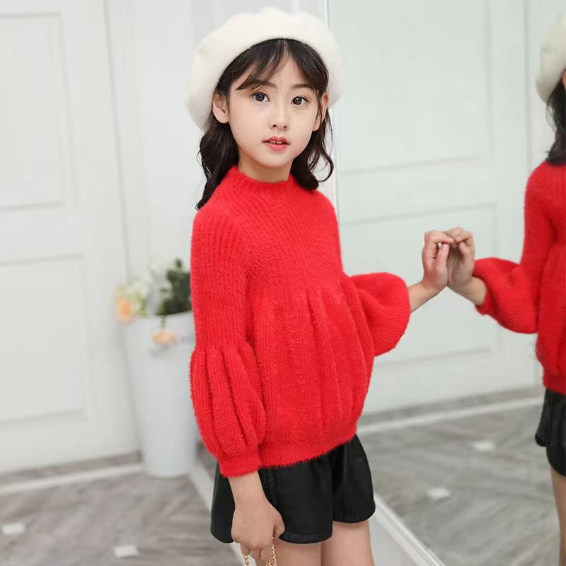 2023 Baby Sweater for Girls Pullover Wool Sweaters Lantern Sleeves Children Princess Warm Outwear Autumn Winter alx