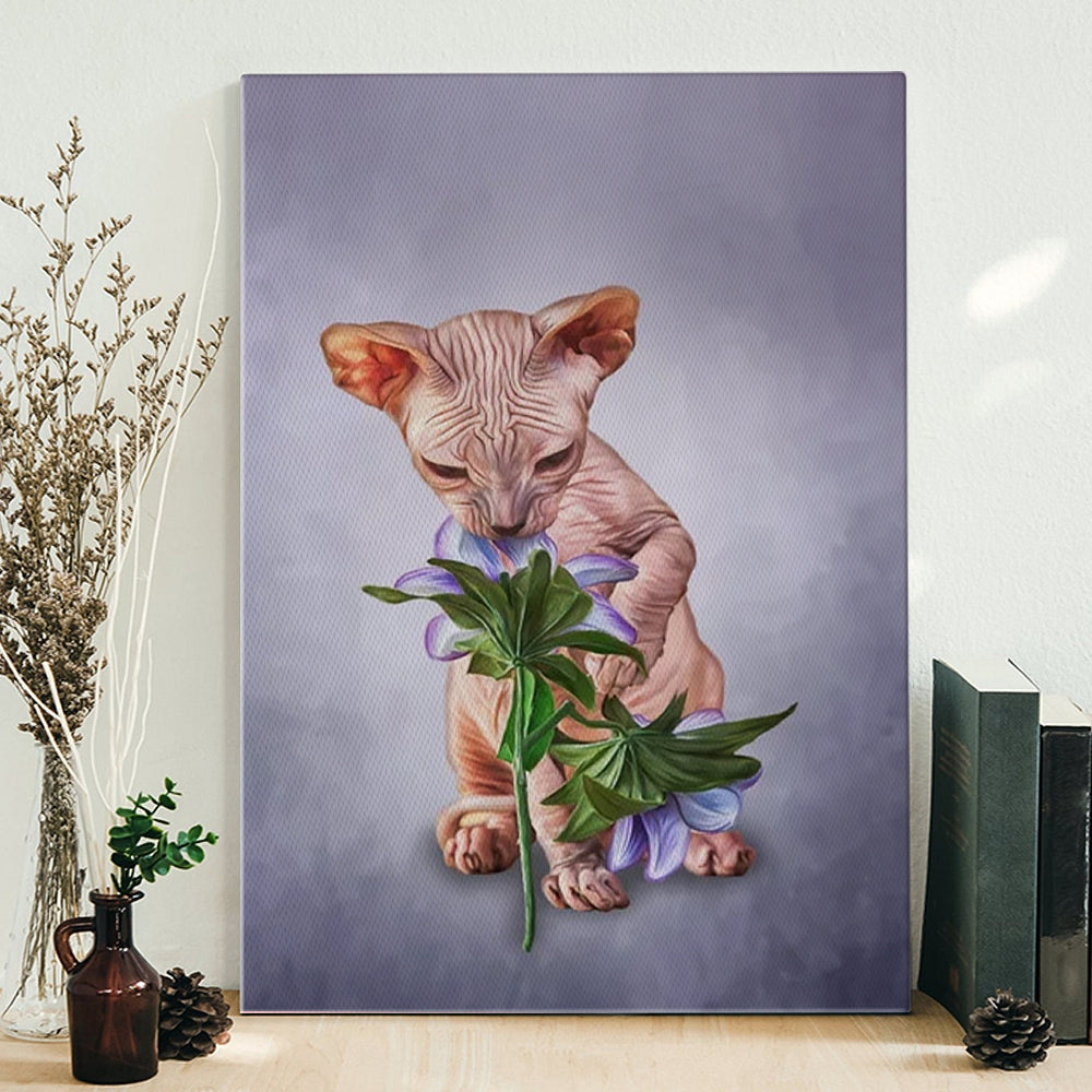 Cat Portrait Canvas – Drawing Sphynx Kitten – Canvas Print – Cat Poster Printing – Cat Wall Art Canvas – Furlidays