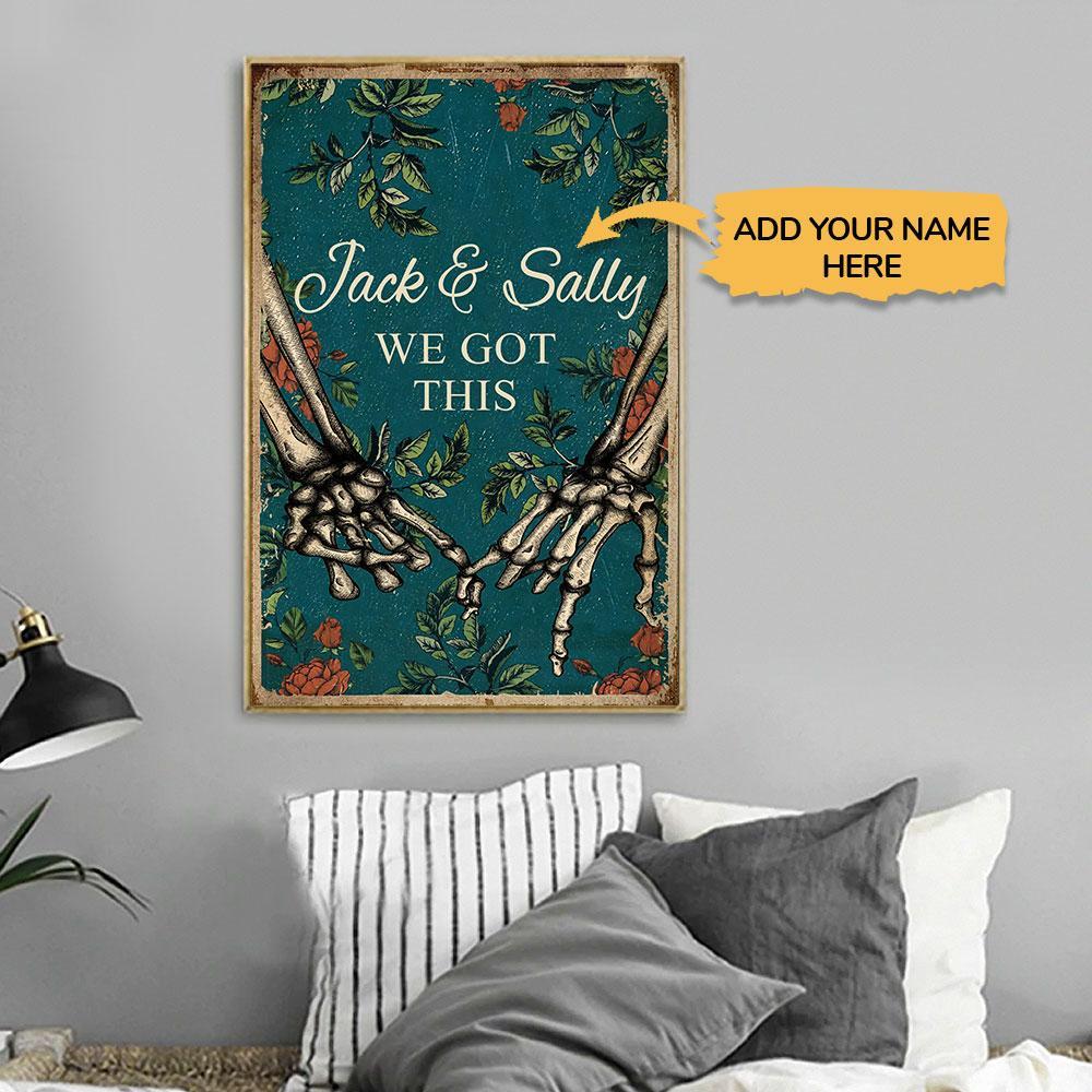 Personalized Canvas, Custom Canvas Prints – Retro Teal You And Me Skeleton Custom Name Poster And Canvas, Wall Decor, Wall Art, Canvas Instructure, Wall Art